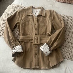 Tan Belted Button Down Shirt